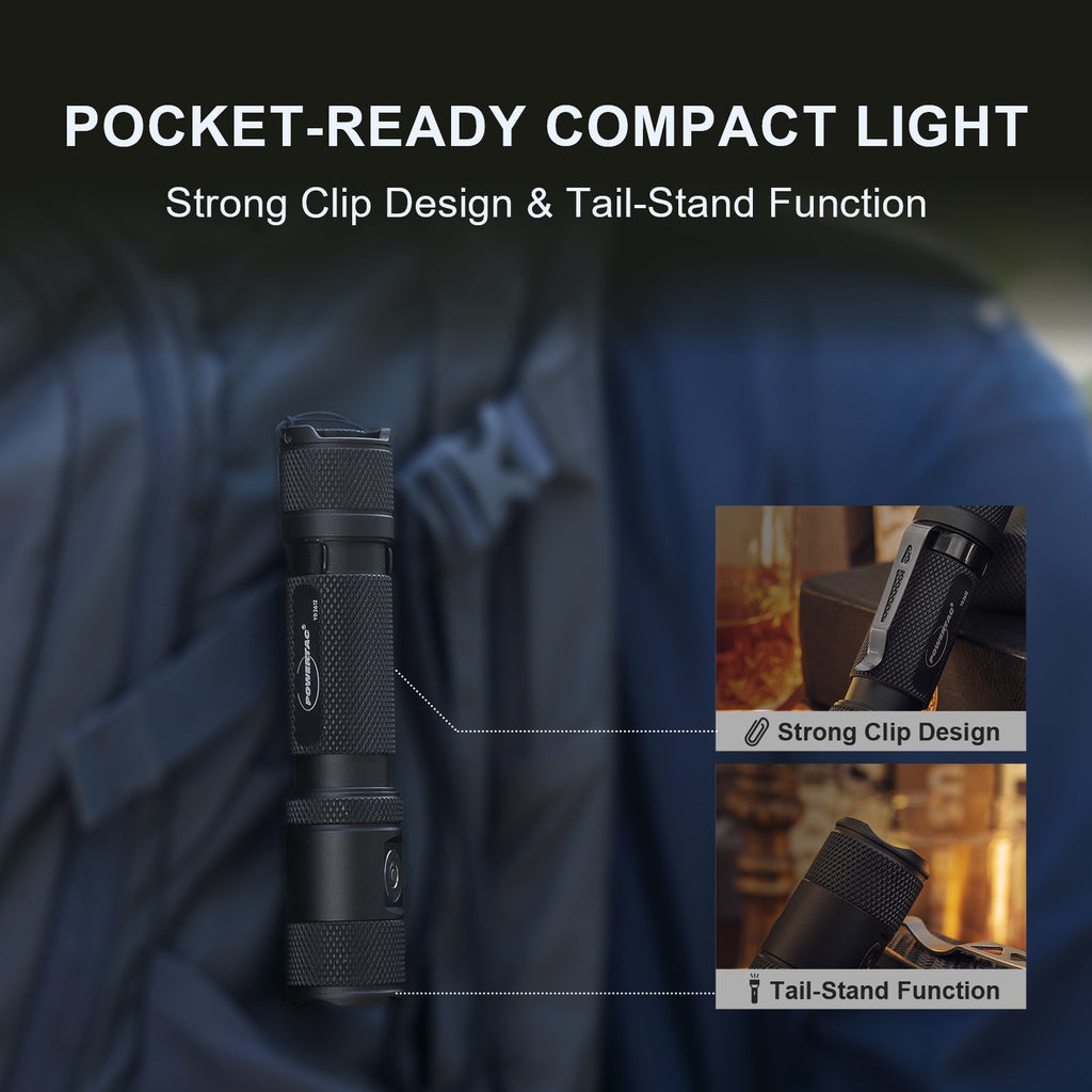 Powertac M5 Gen3 Tactical EDC Flashlight | 2030LM Super Bright | Auto-Magnetic Charge | IPX8 Waterproof & 2M Drop Resistant | 1-Inch Picatinny Mount Compatible