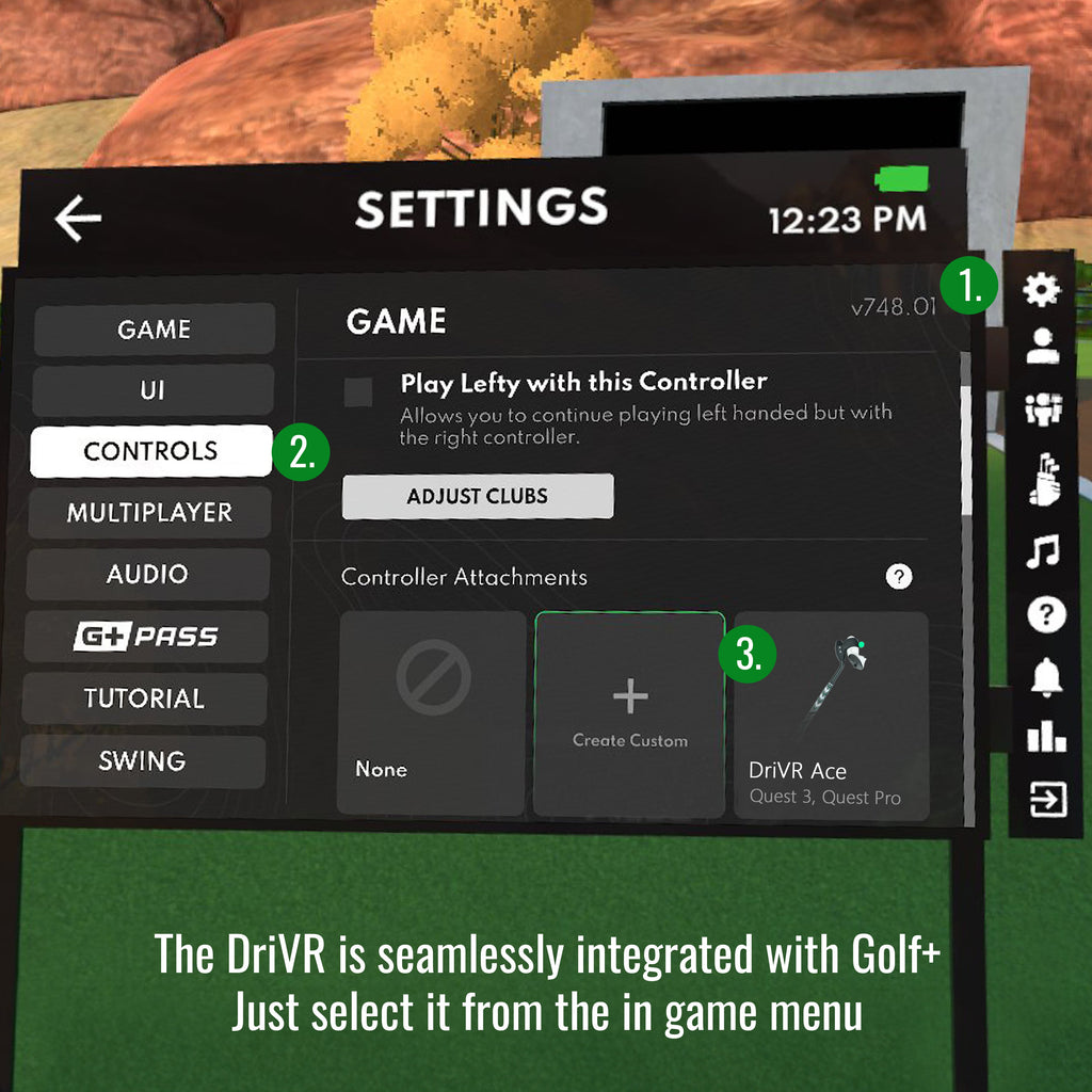 DriVR Ace - VR Golf Club Handle Accessory - Compatible with Quest 3/3s and Pro