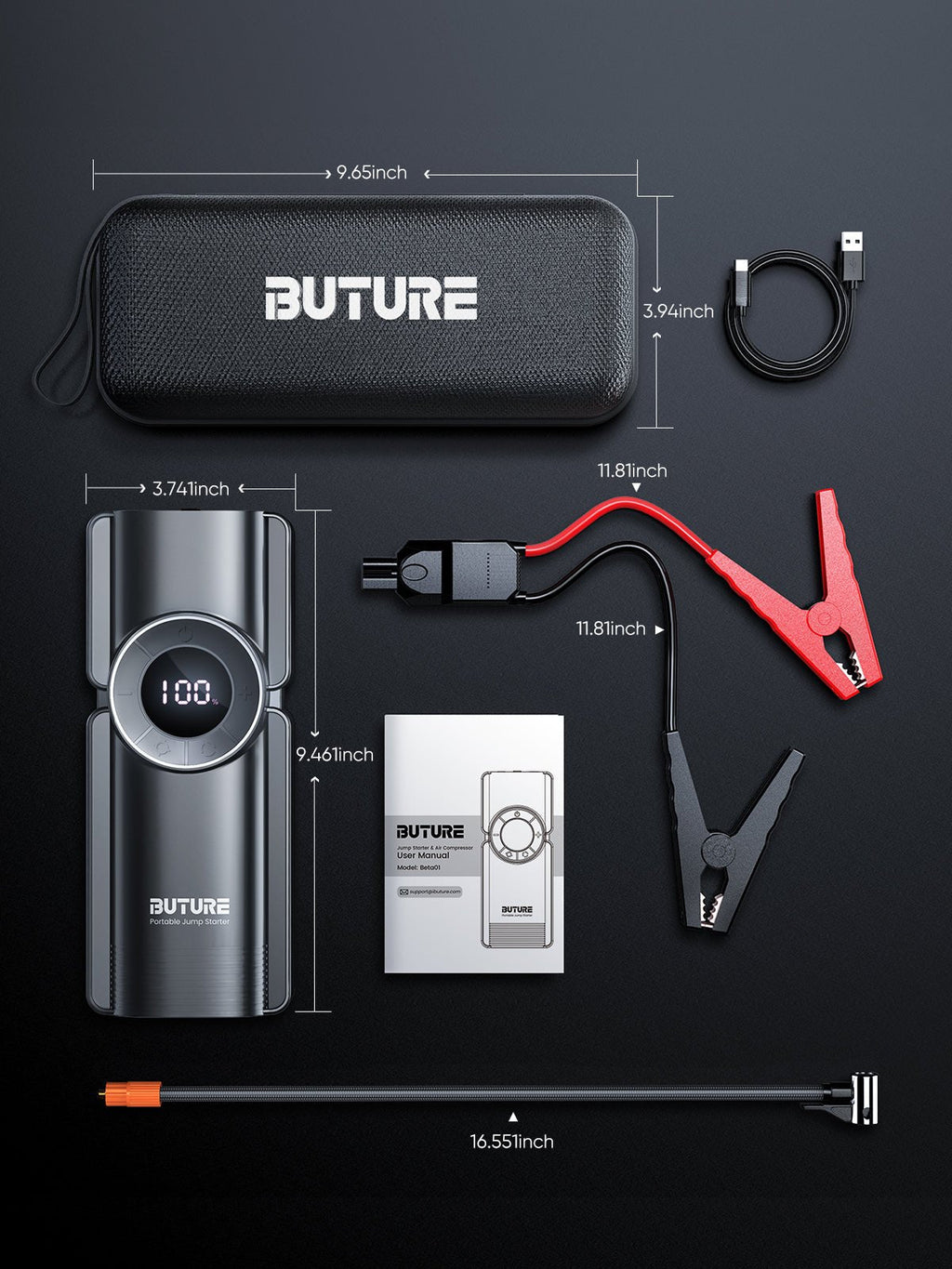 Buture Beta01 Palm-Sized Jump Starter with Air Compressor丨3500A Peak Power, Auto Shut-Off Inflation