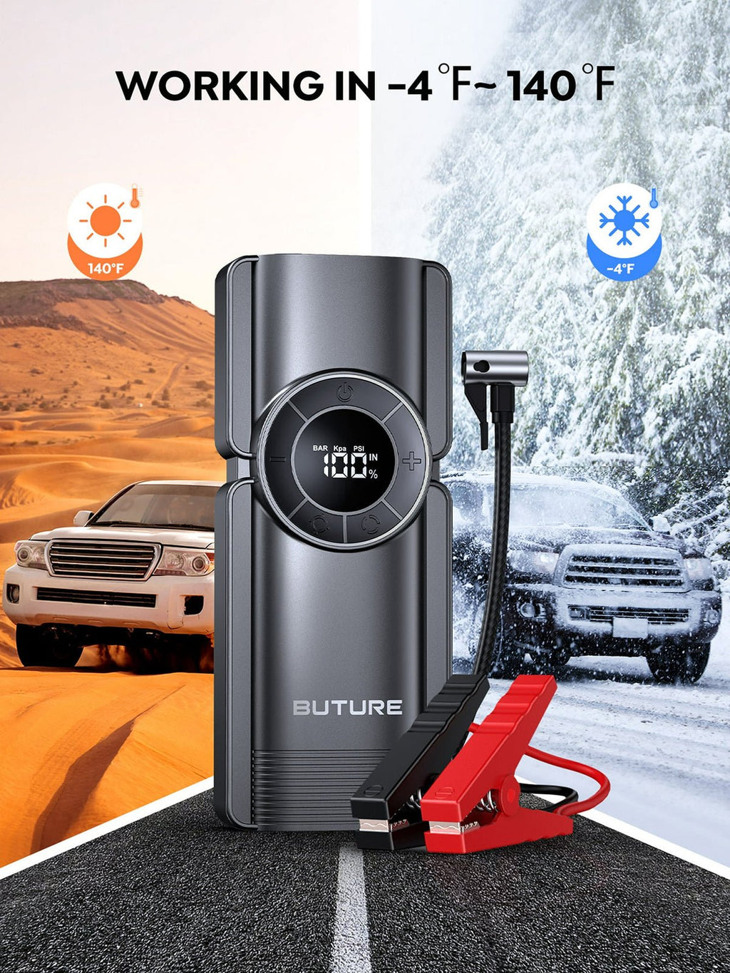Buture Beta01 Palm-Sized Jump Starter with Air Compressor丨3500A Peak Power, Auto Shut-Off Inflation